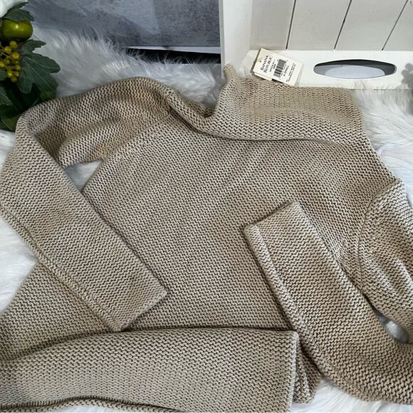NEW Banana Republic Classic Knit Fisherman Funnel Neck Sweater Wheat XS NWT - Picture 9 of 15